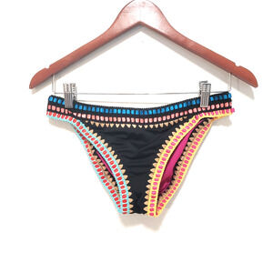 Bar III Women SIZE S Be Weave It Cheeky Bikini Swim Bottoms Black Crochet Color